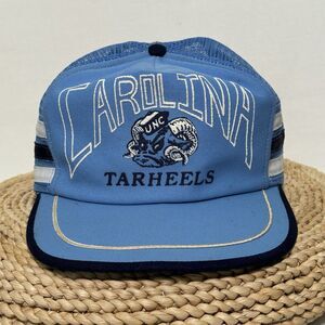 Vintage 80s North Carolina Tar Heels Three Stripes SnapBack Trucker Mesh Hat UNC